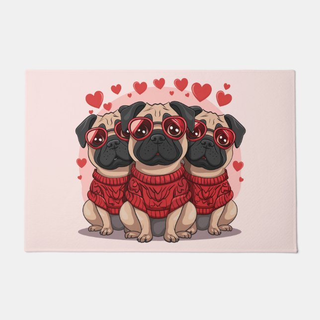 Paillasson Chiens Pug de la Saint-Valentin (Devant)