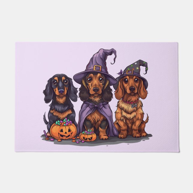 Paillasson Chiens sorciers Halloween Dachshund (Devant)
