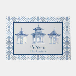 Paillasson Chinoiserie Pagode Nom personnalisé Bienvenue