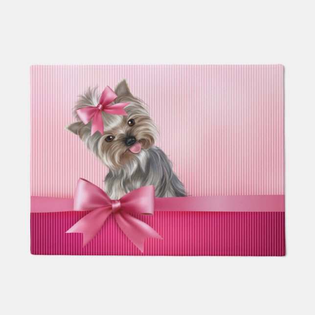 Paillasson Chiot rose de princesse Yorkie de Yorkshire (Devant)