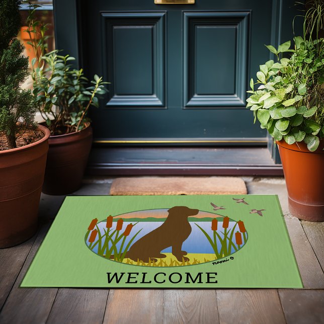 Paillasson Chocolat Labrador Bird Dog Sunset ovale (Chocolate Labrador Bird Dog Sunset Oval Doormat for Labrador Owners.  Personalized Gift Idea.)