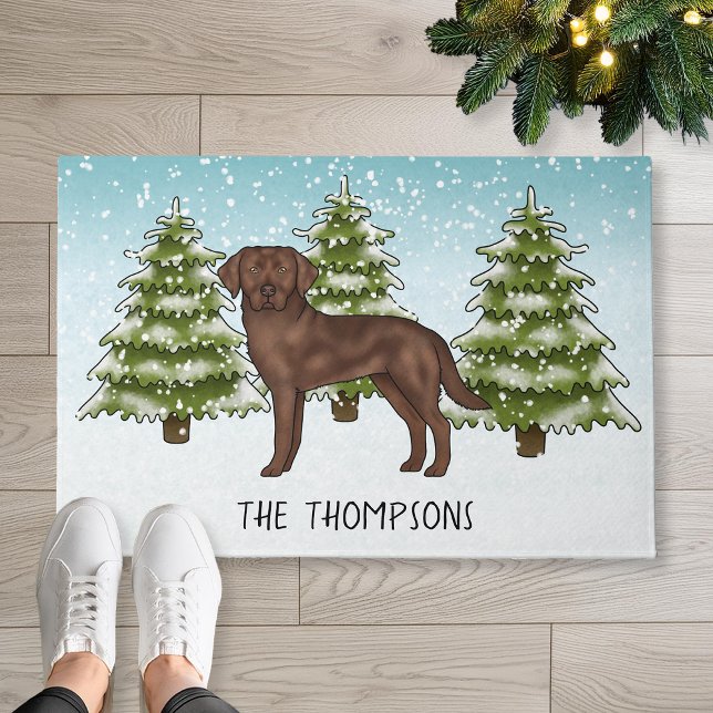 Paillasson Chocolat Labrador Retriever Custom Blue Christmas (Disclaimer: This image is a digital mockup.)