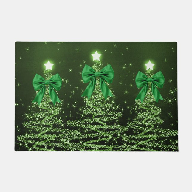 Paillasson Christmas Sparkling Trees Green Faux Bow  (Devant)
