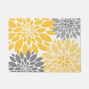 Paillasson Chrysanthèmes jaunes et gris Motif floral