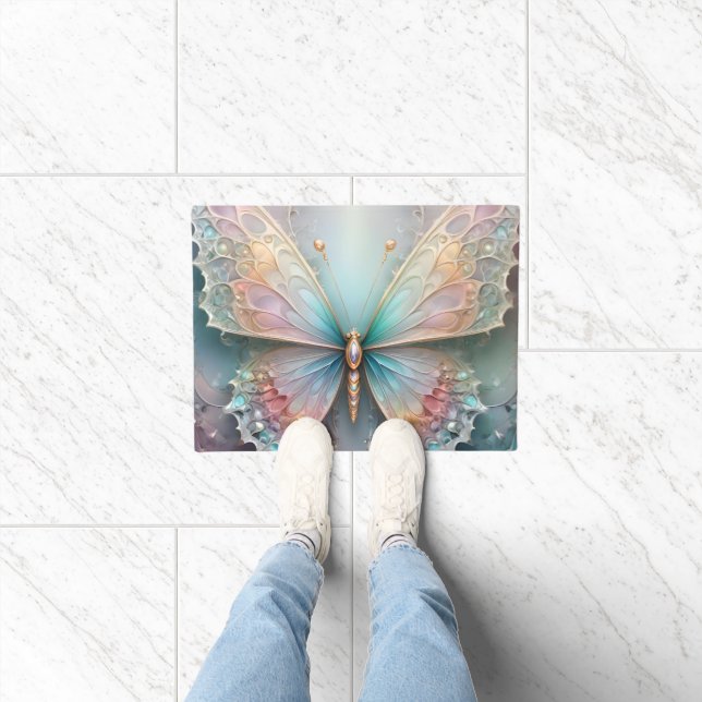 Paillasson Chuchotements de couleur : Papillon fractal pastel (Intérieur)