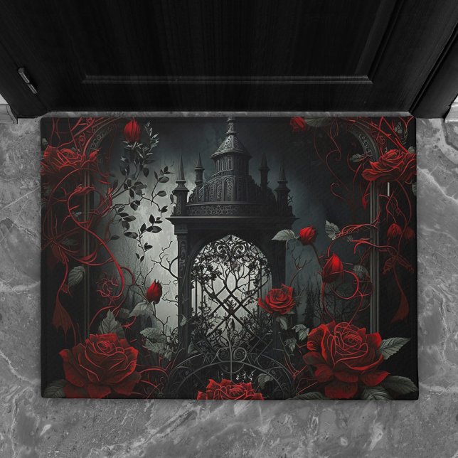 Paillasson Cimetière gothique Jardin Rose avec Rouge et Noir (Créateur téléchargé)
