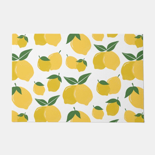 Paillasson Citron Motif Fruit Rétro Jaune Sur Blanc (Devant)