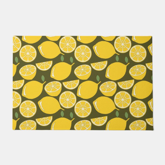 Paillasson Citrons jaunes et motif vert olive : Citrus modern (Devant)