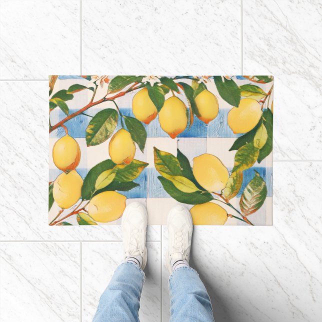 Paillasson Citrons peints sur un paysage de table  (Intérieur)