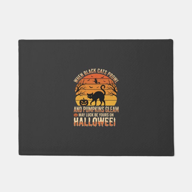 Paillasson Citrouille Chat Noir Halloween Design Vectoriel (Devant)