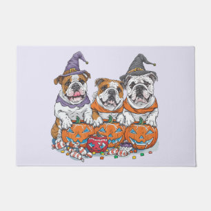 Paillasson Citrouille des Bulldogs anglais d'Halloween