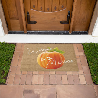 Paillasson Citrouille Orange Classique Sur Faux Jute Burlap B