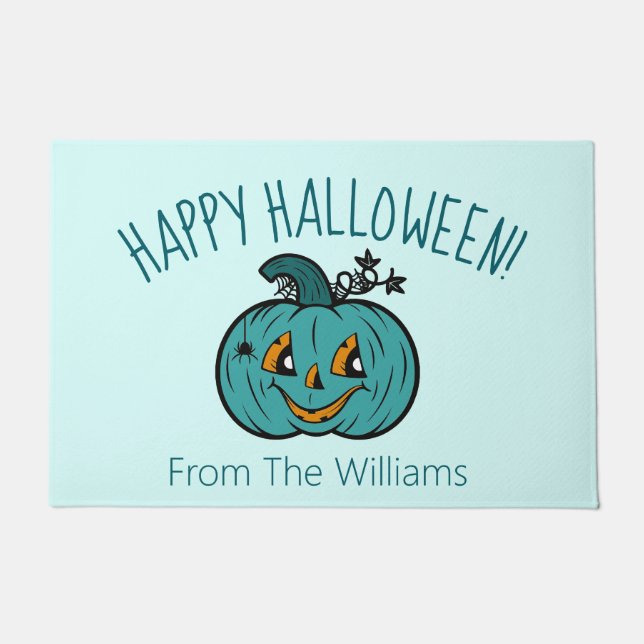 Paillasson Citrouille turquoise JackoLantern Happy Halloween  (Devant)