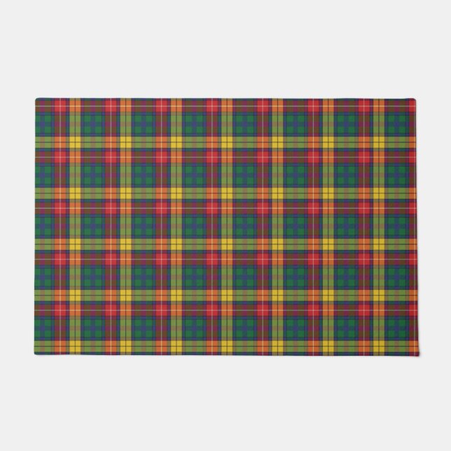 Paillasson Clan Buchanan Plaid Vert Rouge Jaune Chèque Tartan (Devant)
