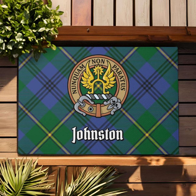 Paillasson Clan Johnston Crest sur Tartan (Créateur téléchargé)