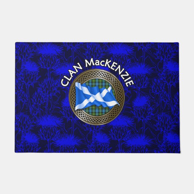 Paillasson Clan MacKenzie Crest & Tartan Knot sur le chardon (Devant)