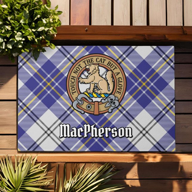 Paillasson Clan MacPherson Crest sur la robe bleue Tartan (Créateur téléchargé)