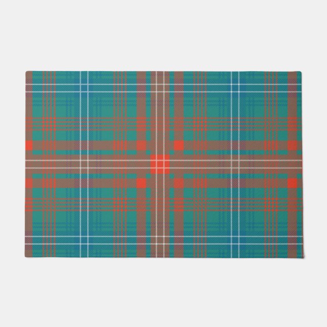 Paillasson Clan Plaid Wilson Orange Turquoise Check Tartan