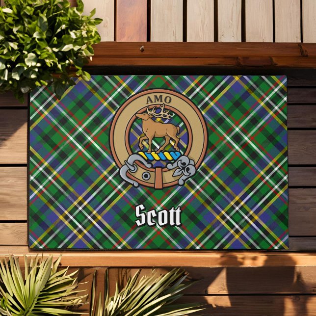 Paillasson Clan Scott Crest sur Green Tartan (Créateur téléchargé)