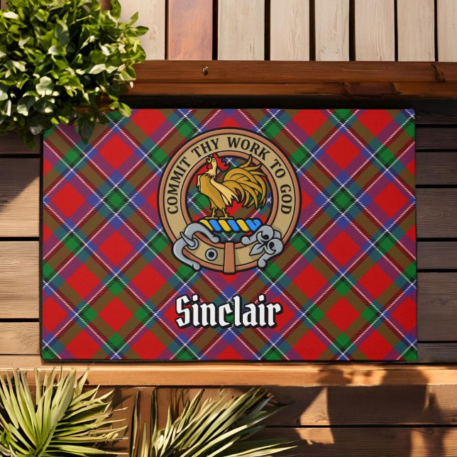 Paillasson Clan Sinclair Crest sur Red Tartan (Créateur téléchargé)