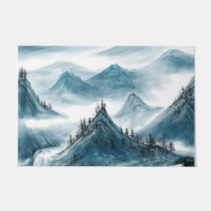 Paillasson Classic Bleu Blanc Chinoiserie Montagnes Peinture