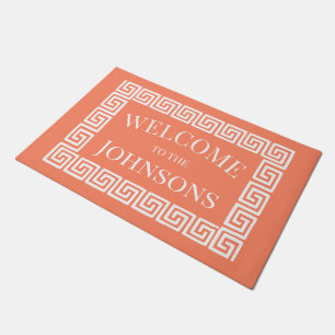 Paillasson Clé grecque prépa – Corail et blanc personnalisés