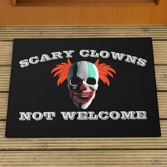 Paillasson Clowns effrayants Pas Bienvenue Amusant Halloween  (Clowns are not welcome at your door. This doormat will turn them away)