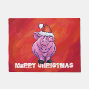 Paillasson Cochon mignon à Santa Hat en rouge