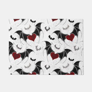 Paillasson Coeur d'Halloween avec ailes de chauve-souris noir