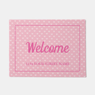 Paillasson Coeur rose mignon adresse de rue personnalisée