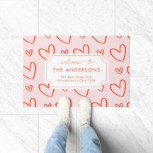 Coeurs - adresse de famille rose et rouge