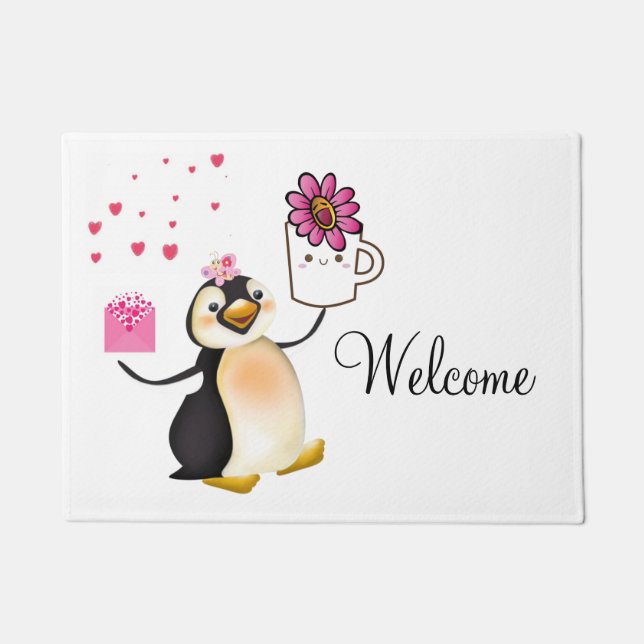Paillasson Coeurs de pingouins Heureuses Saintes-Valentin de  (Devant)