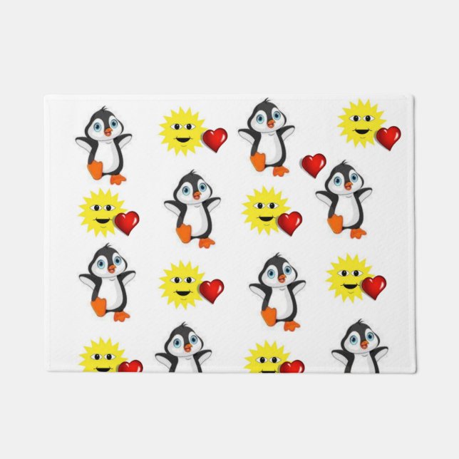 Paillasson Coeurs de pingouins Heureuses Saintes-Valentin de  (Devant)