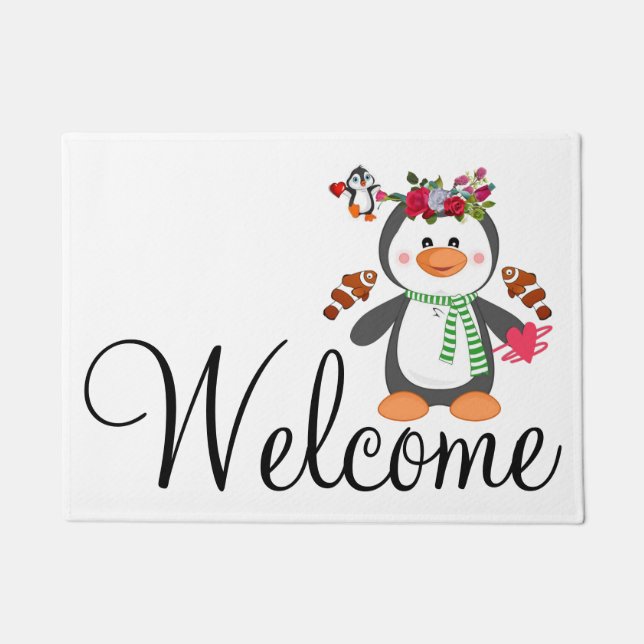 Paillasson Coeurs de pingouins Heureuses Saintes-Valentin de  (Devant)