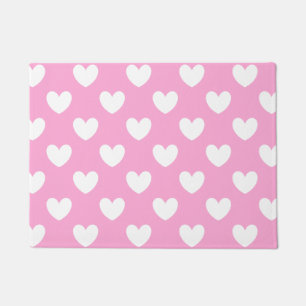 Paillasson Coeurs de polka blanc sur Cotton Candy rose