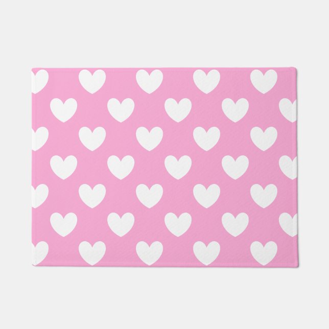 Paillasson Coeurs de polka blanc sur Cotton Candy rose (Devant)