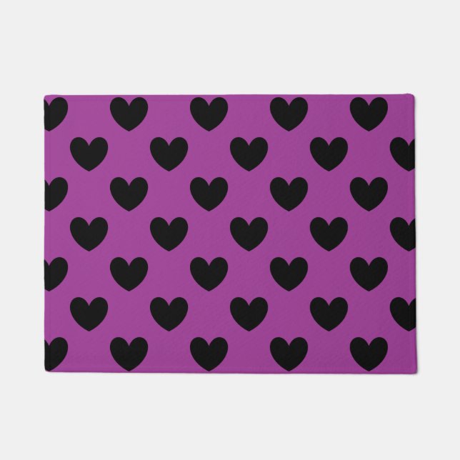 Paillasson Coeurs de polka noir sur violet (Devant)