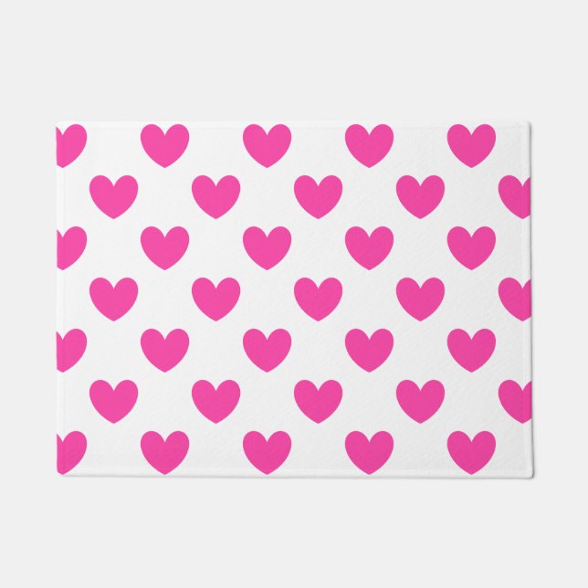 Paillasson Coeurs de polka rose Fuchsia sur blanc (Devant)