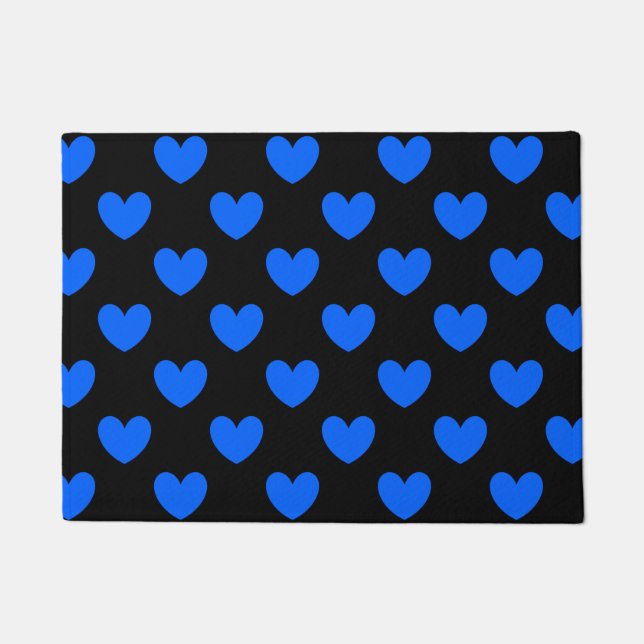Paillasson Coeurs polka bleu sur noir (Devant)
