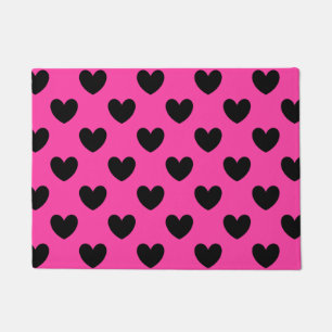 Paillasson Coeurs polka noirs sur rose fuchsia