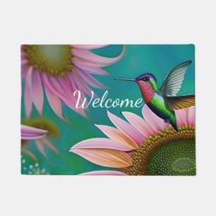 Paillasson Colibri et tournesol rose BIENVENUE