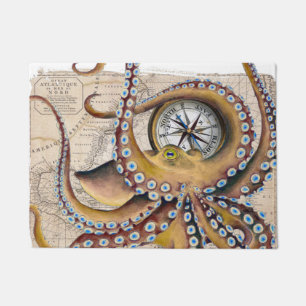 Paillasson Compas Vintage de carte de poulpe Brown