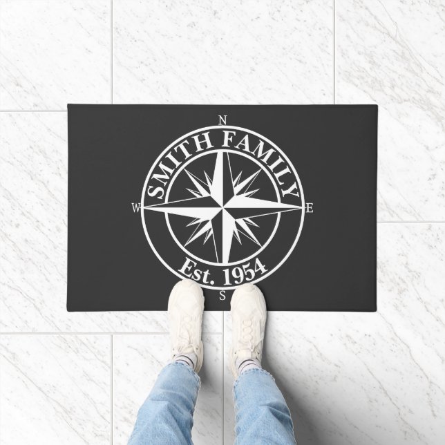Paillasson Compass étoile monogramme emblème personnalisable (Intérieur)