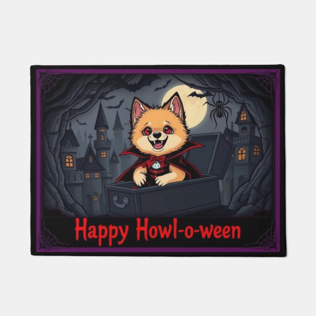 Paillasson Compter Pomeranian Joyeux Howl-o-ween (Devant)