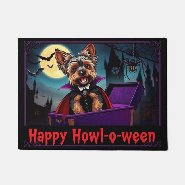 Paillasson Comptez Yorkie Joyeux Howl-o-ween (Devant)