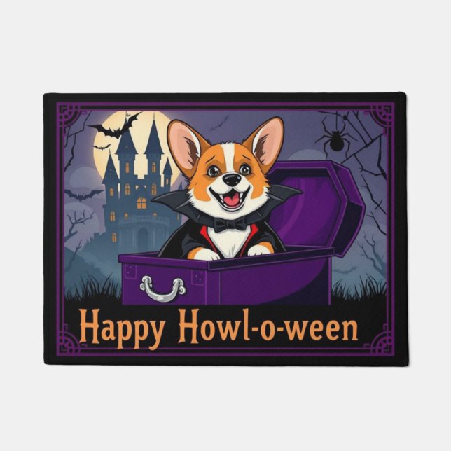 Paillasson Comte Corgi Joyeux Howl-o-ween (Devant)
