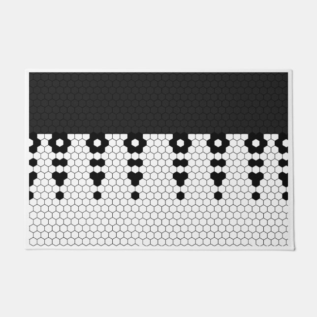 Paillasson Conception de carreaux franges noirs (Devant)