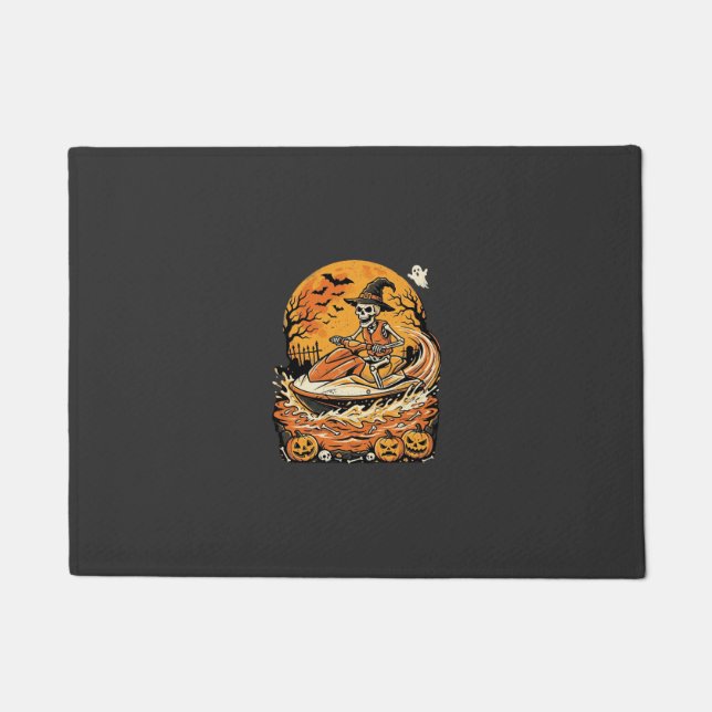 Paillasson Conception de citrouille de sorcière de squelette  (Devant)