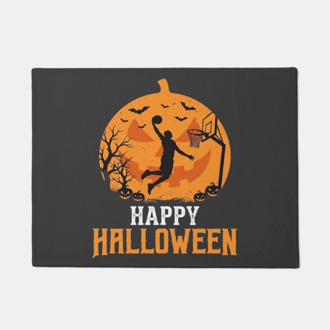 Paillasson Conception de dunk de basket-ball Halloween citrou (Devant)