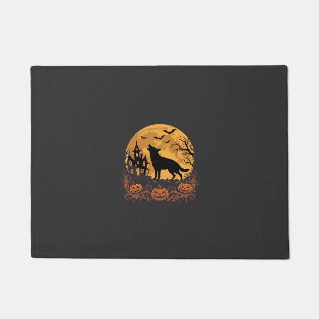 Paillasson Conception de lune de Halloween de berger allemand (Devant)